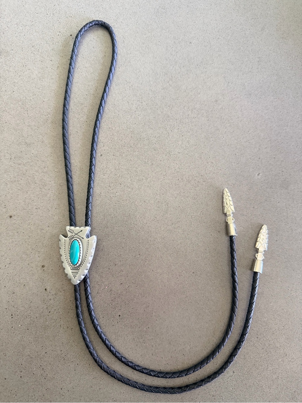 Faux Turquoise Shield Bolo Tie - Black Braided Cord